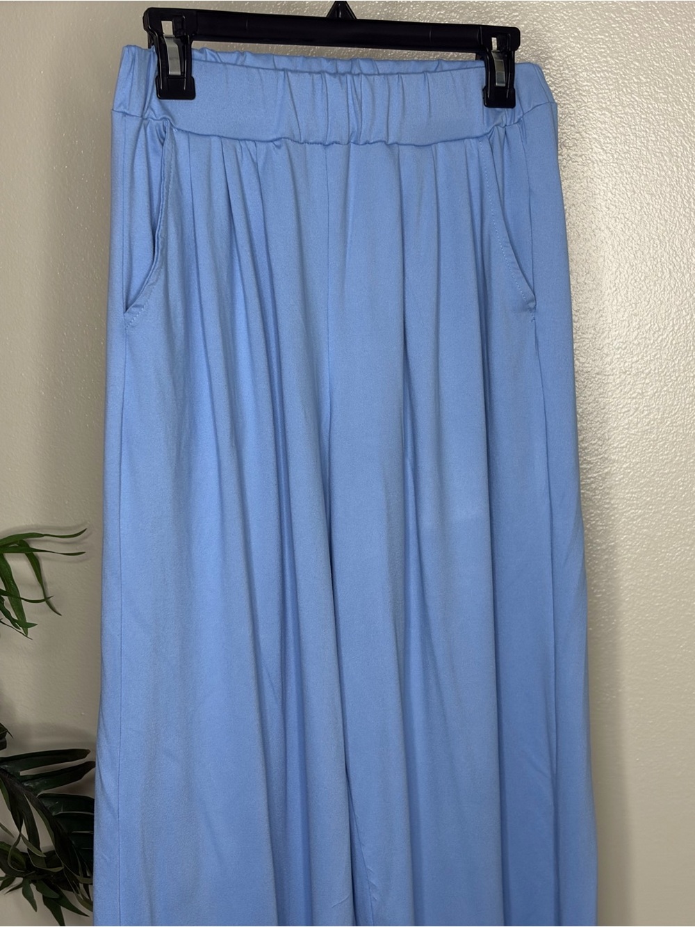 Blue Lounge Set Matching Crop Top Wide Leg Pants Soft Comfy Athleisure Travel - Picture 7 of 8